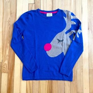 Antoni & Alison Label Novelty Reindeer Lambswool Blend Blue Jumper - Size US L